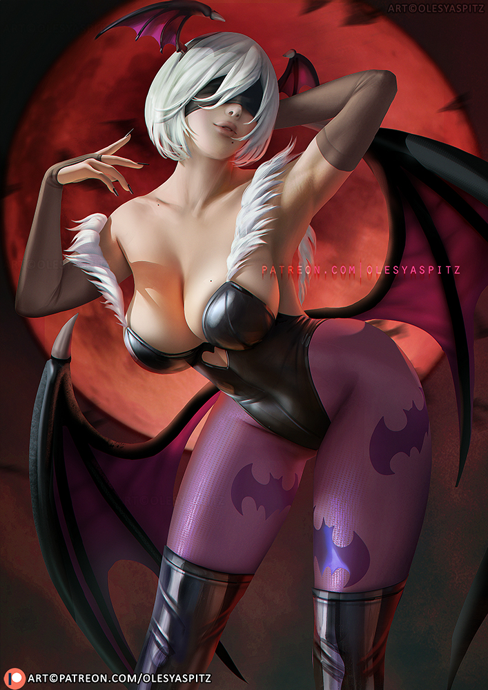 This is a pixiv picture whose title is 2b in Morrigan costume.