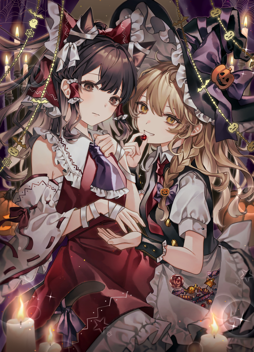 This is a pixiv picture whose title is ハロウィンレイマリ.