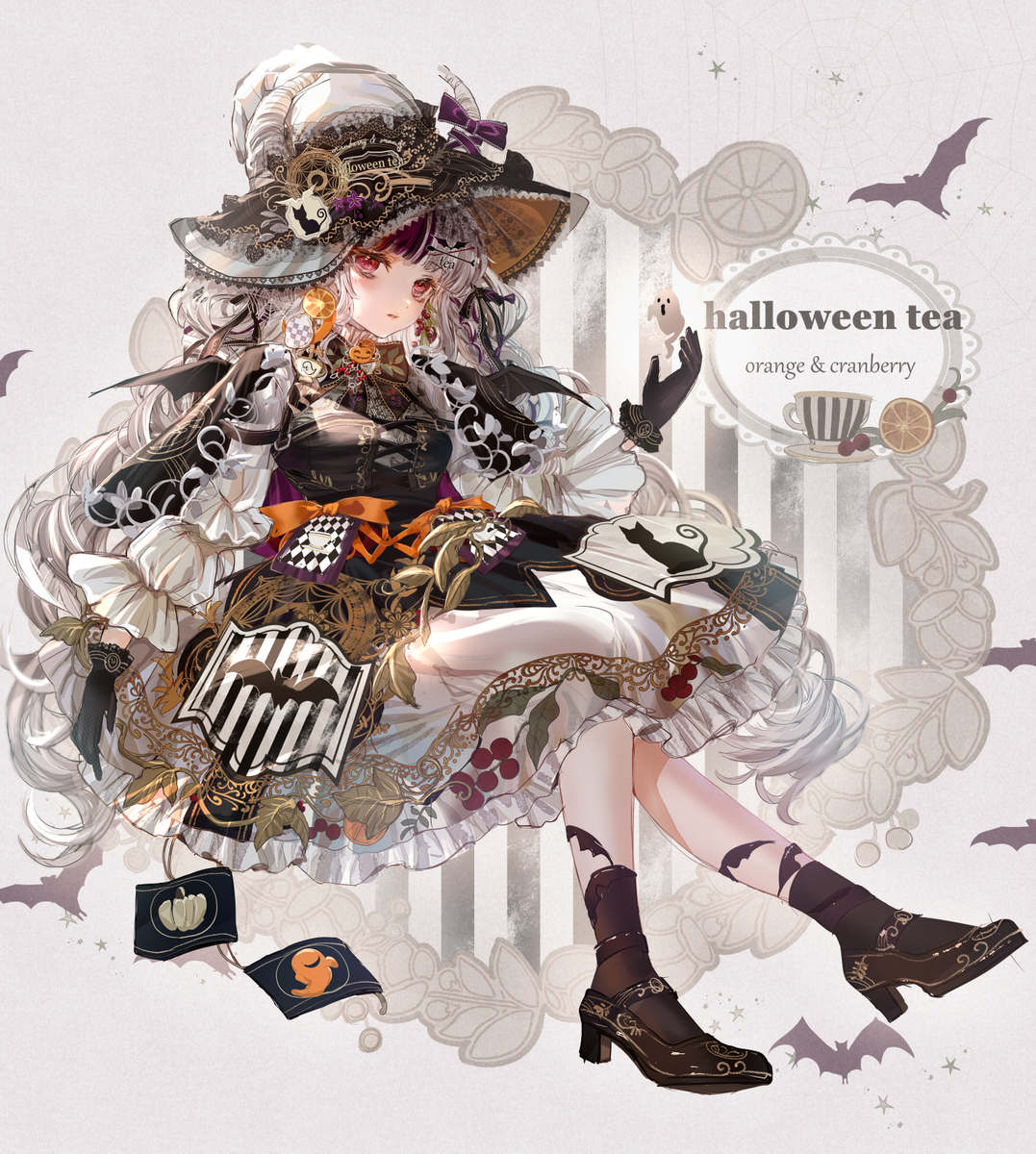 This is a pixiv picture whose title is ハロウィンのオレンジ紅茶魔女(全身版).