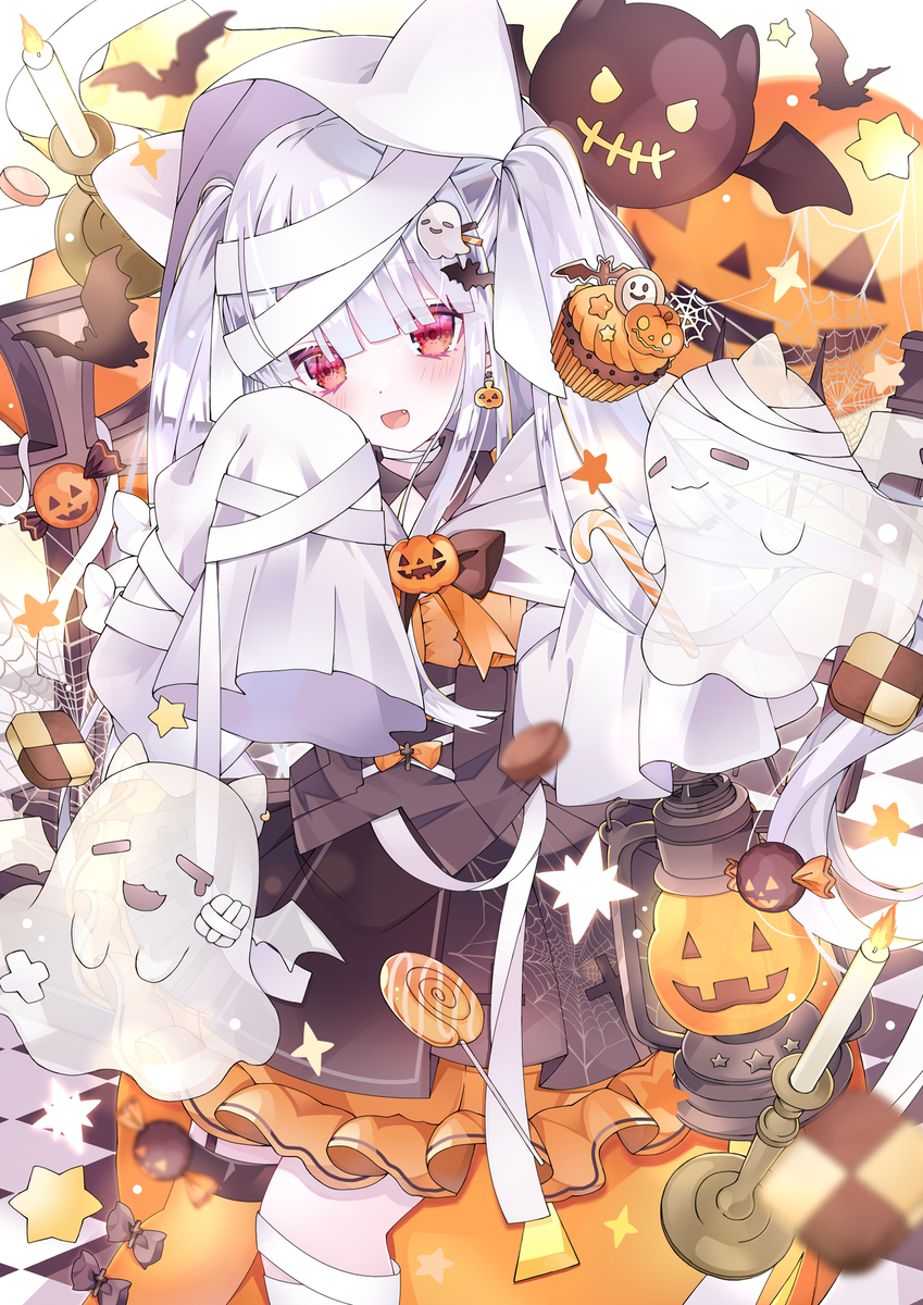 This is a pixiv picture whose title is ハロウィンねこみみフード🎃👻.