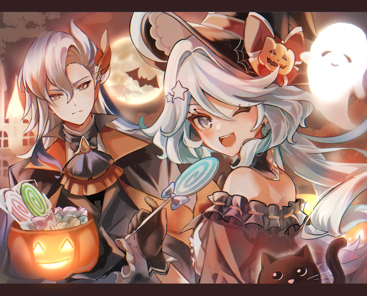 This is a pixiv picture whose title is ハロウィンー！！🎃🦇.