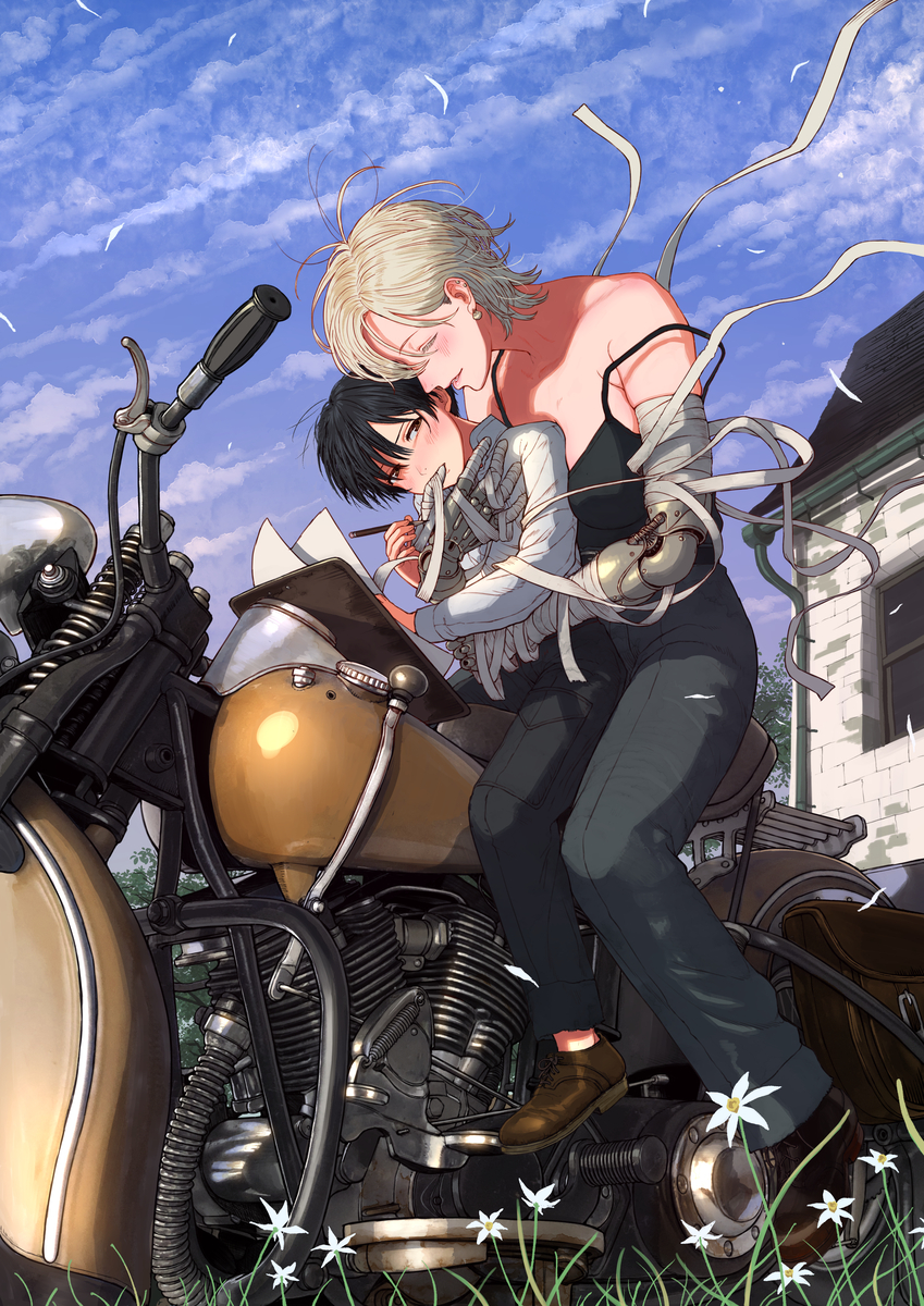 This is a pixiv picture whose title is 機械腕の女画家と小さな助手.