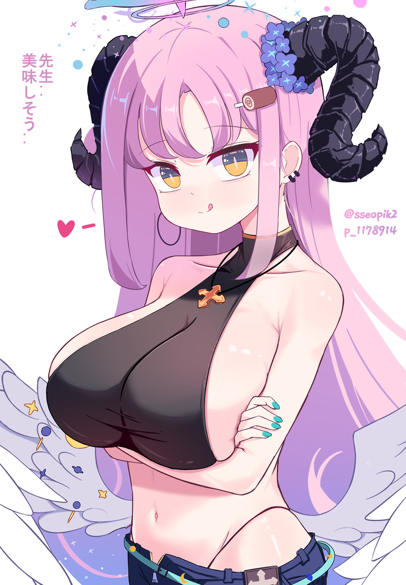 This is a pixiv picture whose title is ツノ ミカ.