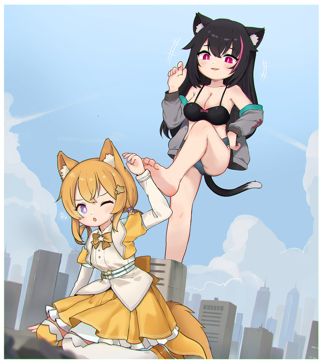 This is a pixiv picture whose title is 猫狗大战？.