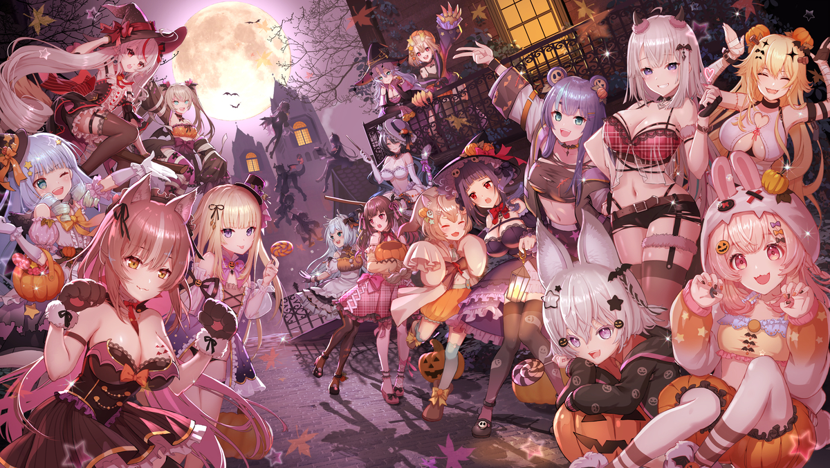 This is a pixiv picture whose title is 【仕事絵】Phase Connectハロウィンイラスト.