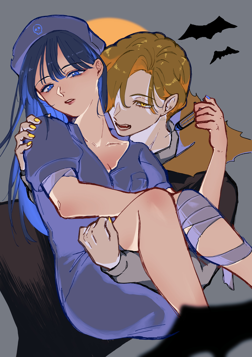 This is a pixiv picture whose title is 【創作百合】HAPPY HALLOWEEN.