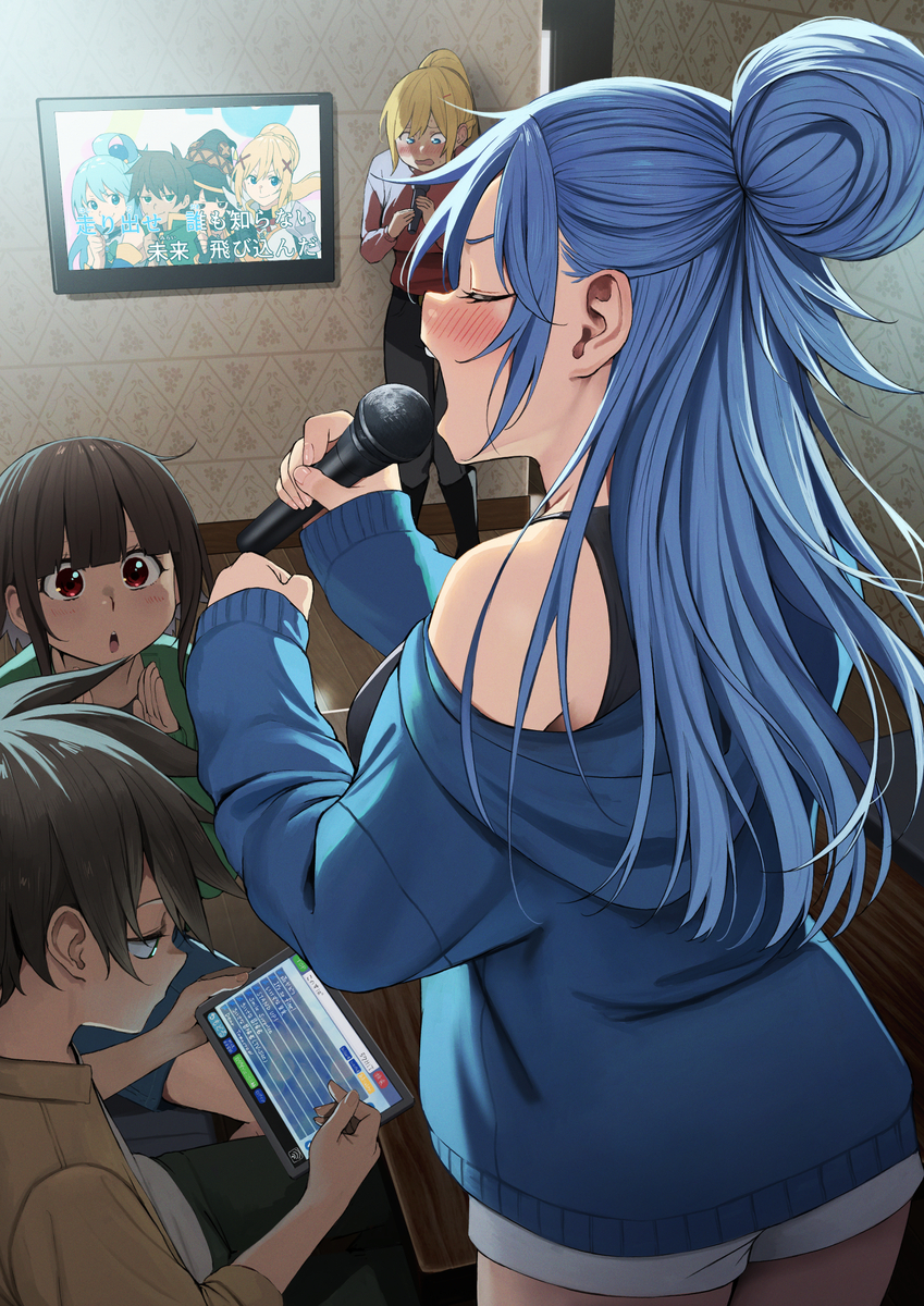 This is a pixiv picture whose title is 『100分後に酒焼けハスキーボイスになるアクア』.