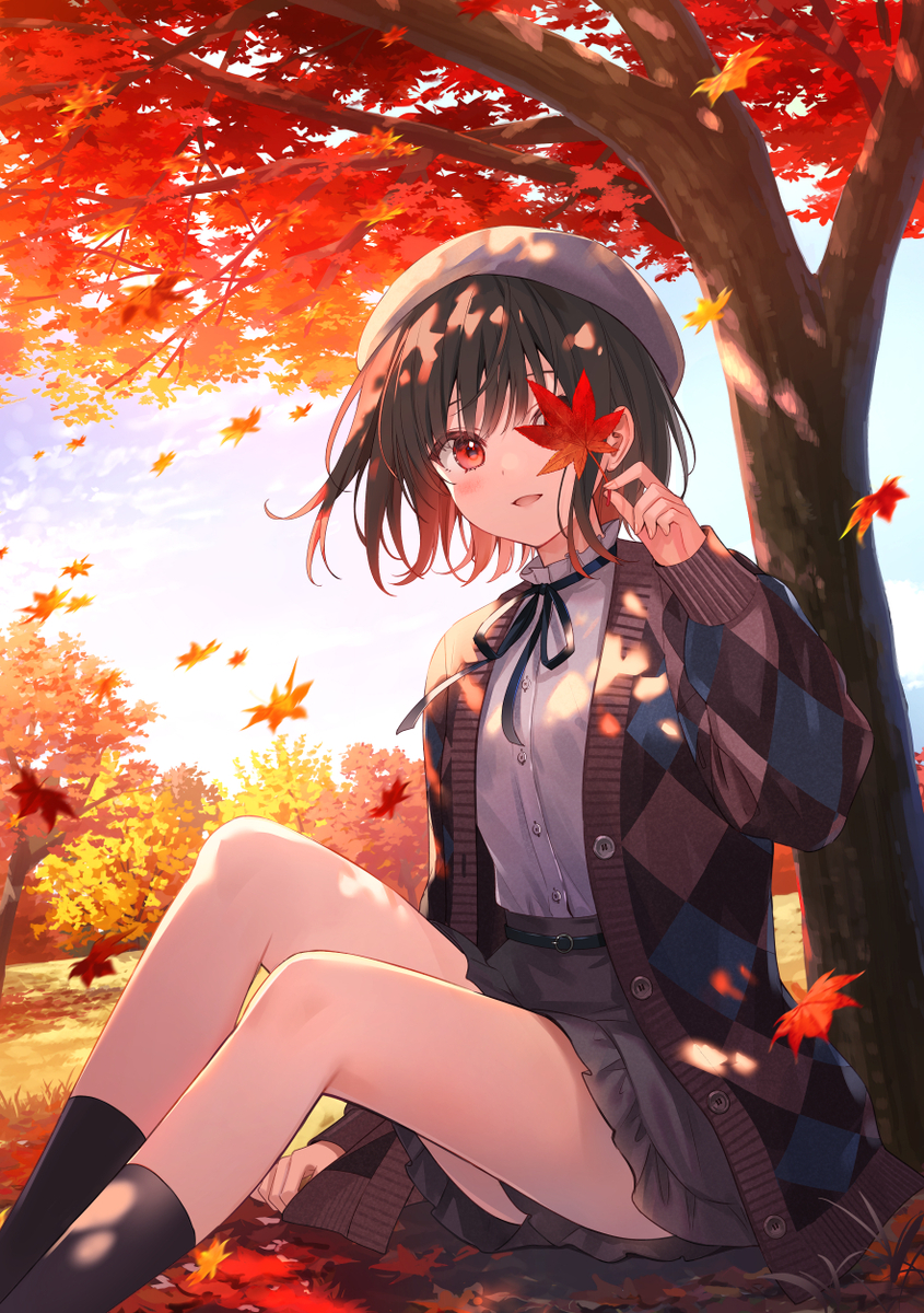 This is a pixiv picture whose title is 秋色に光る.