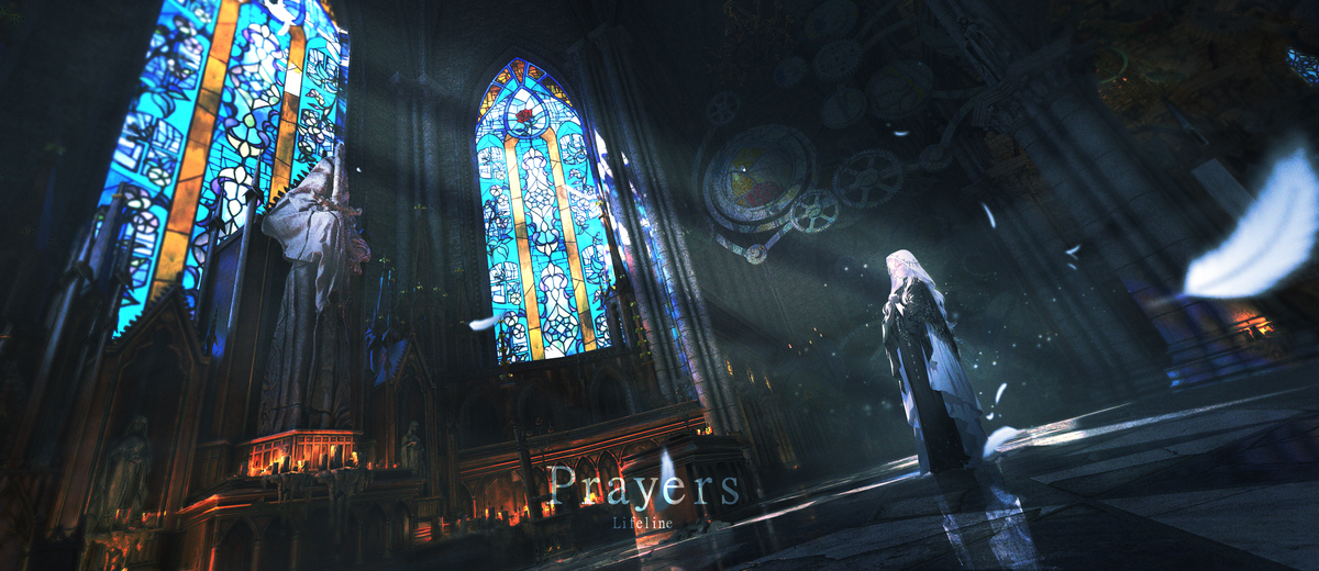 This is a pixiv picture whose title is 镜世界-祈祷.