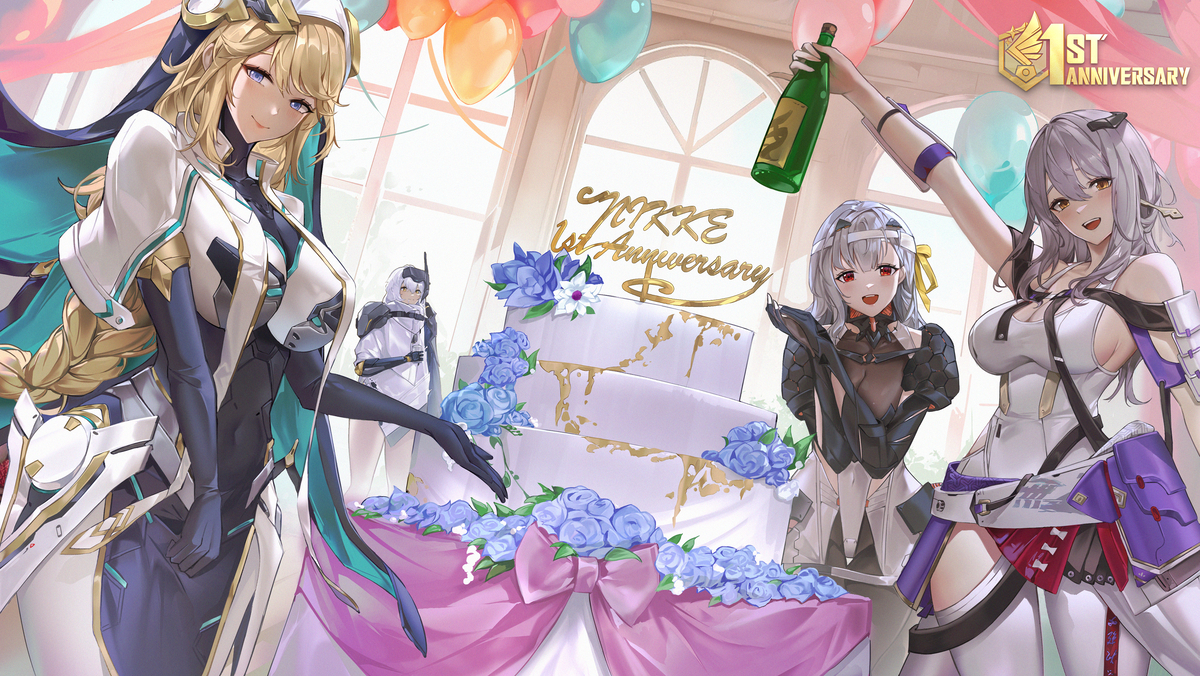 This is a pixiv picture whose title is Nikke 1st Anniversary.