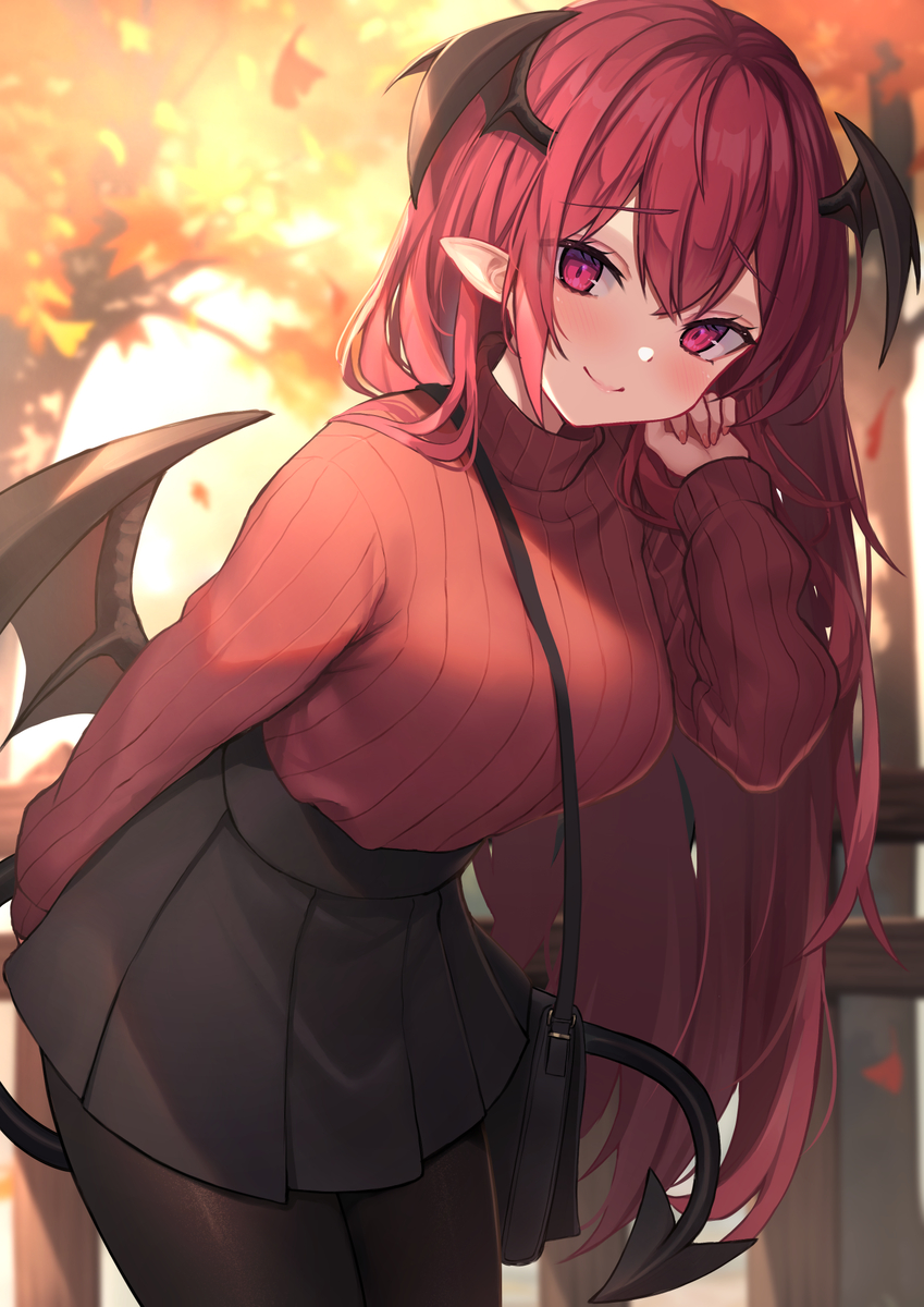 This is a pixiv picture whose title is ニット小悪魔さんと紅葉デート🍁.