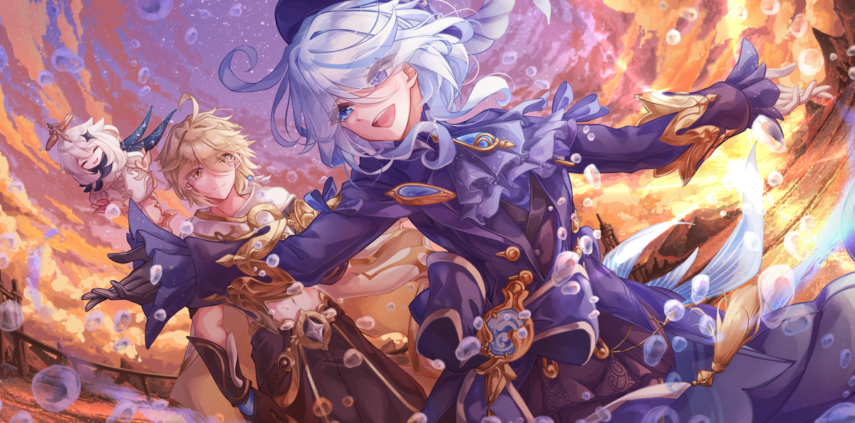 This is a pixiv picture whose title is Aether&Furina.