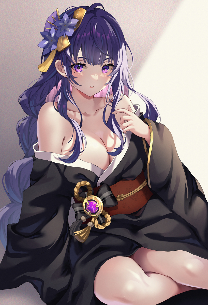 This is a pixiv picture whose title is 雷電将軍（黒着物Ver.）.