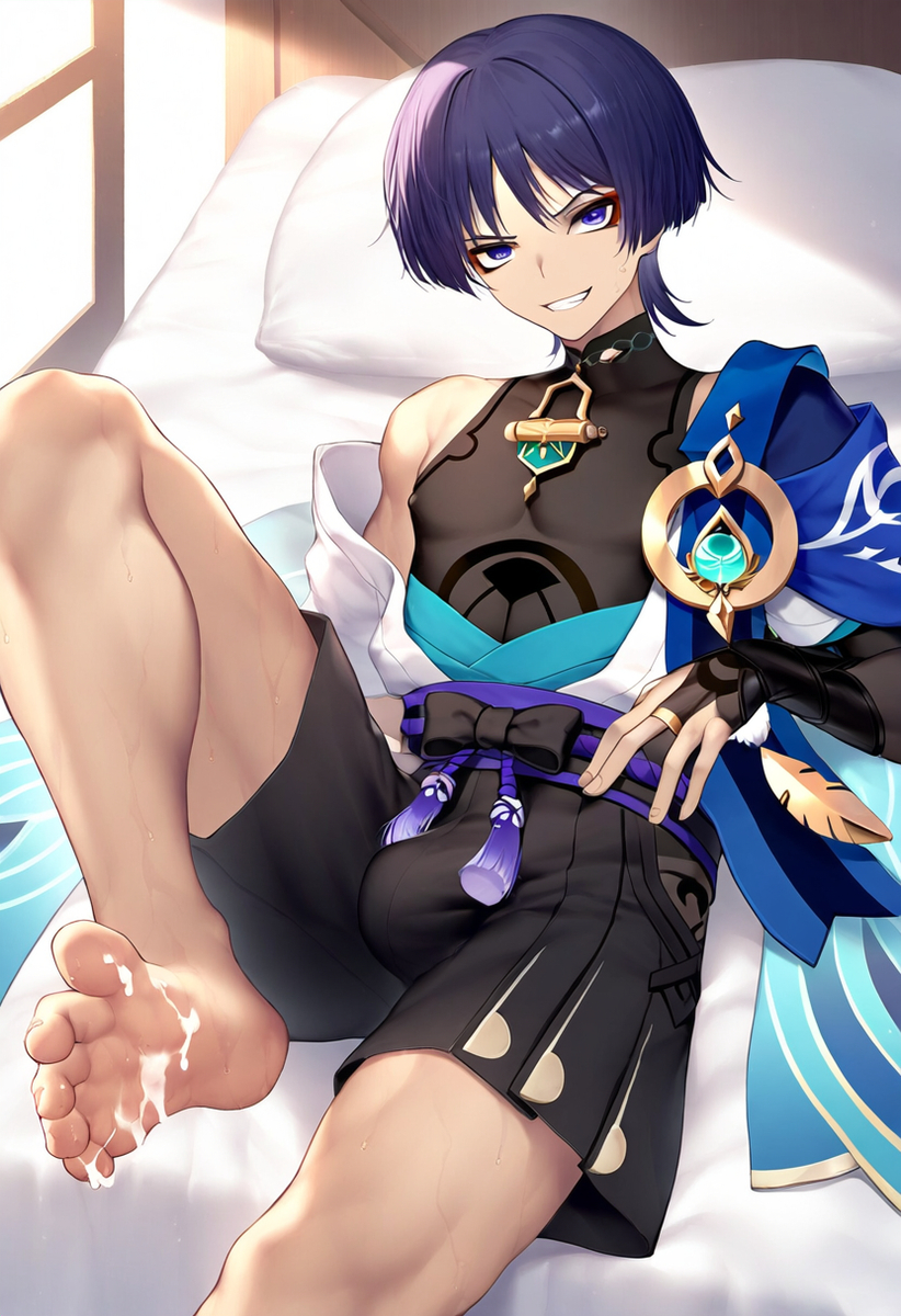 This is a pixiv picture whose title is 散兵足控福利.Wanderer foot shot（Ⅰ）.