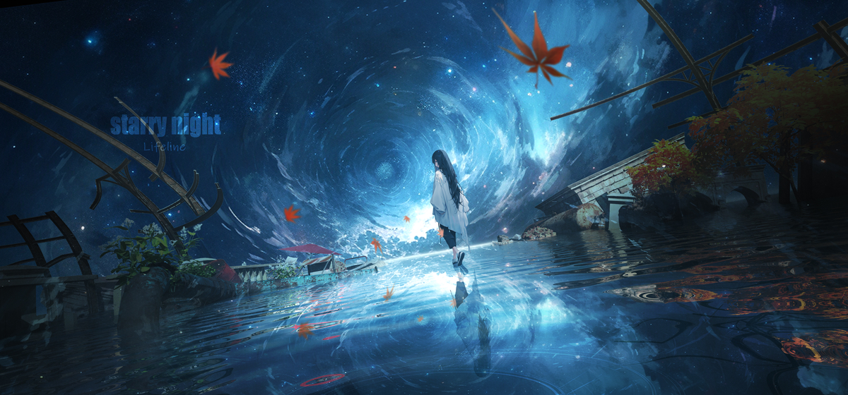 This is a pixiv picture whose title is 镜世界-星夜.