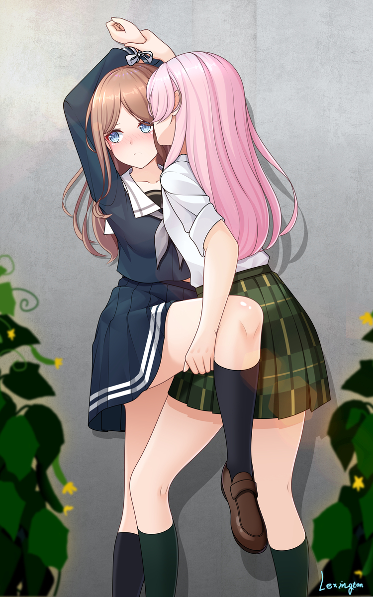 This is a pixiv picture whose title is 【Ano×Soyo】Behind Cucumber flower.