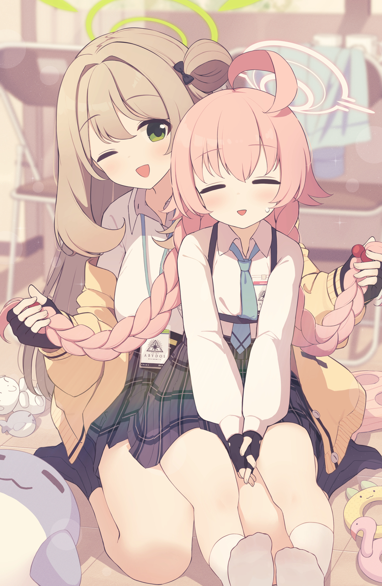 This is a pixiv picture whose title is ノノミママ & 三つ編みホシノちゃん.