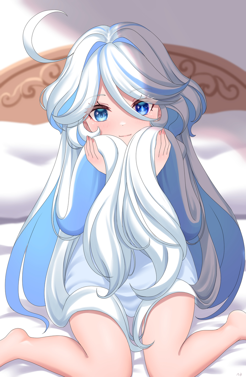 This is a pixiv picture whose title is 髪の毛もふもふフリーナちゃん.