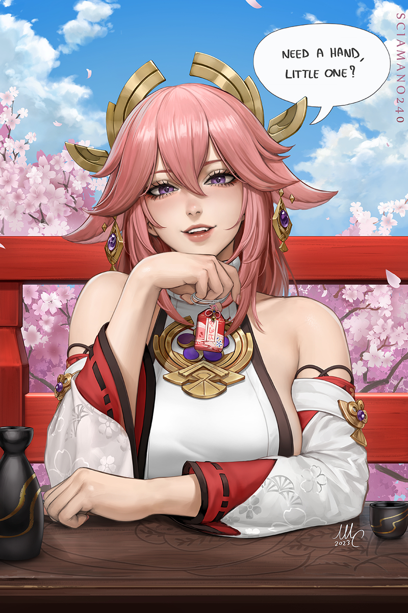 This is a pixiv picture whose title is Yae Miko - Genshin Impact.