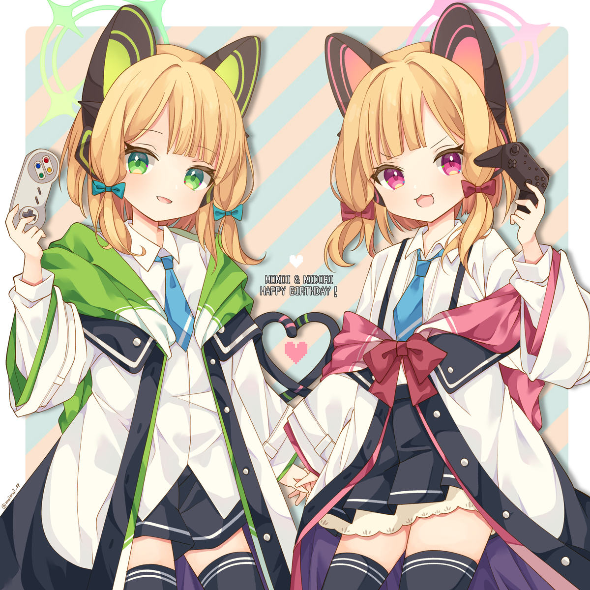 This is a pixiv picture whose title is モモイ＆ミドリ誕🎉.