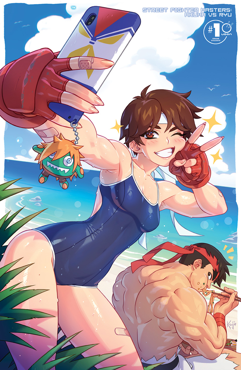 This is a pixiv picture whose title is Sakura beach selfie - Udon cover.