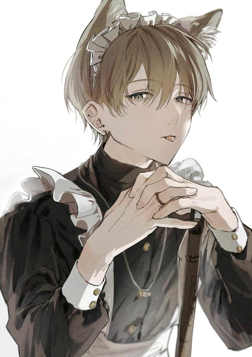 This is a pixiv picture whose title is 猫耳メイド男子.