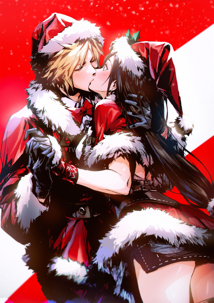 This is a pixiv picture whose title is Merry Christmas Kiss. 🎄.