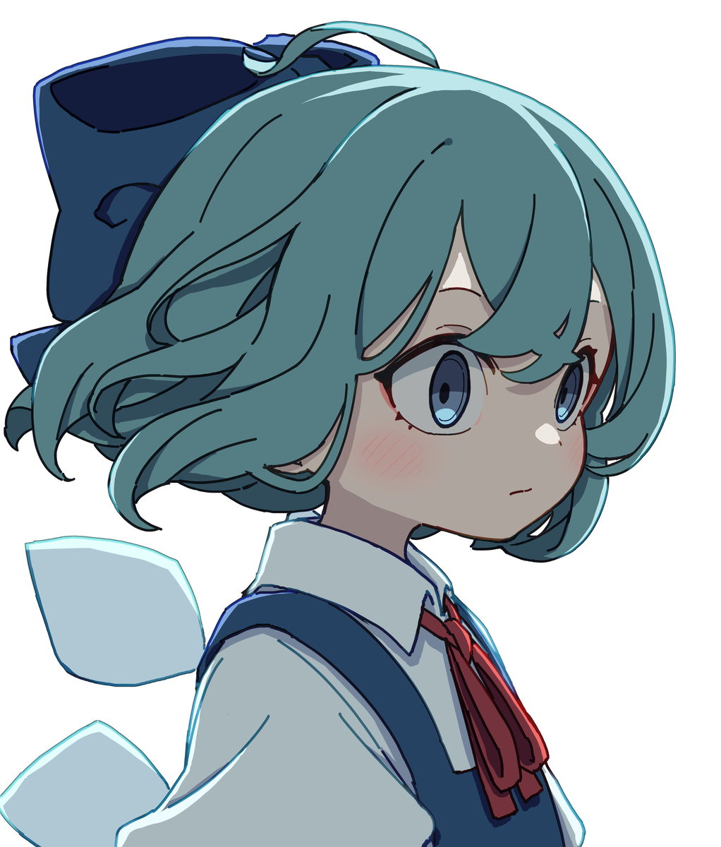 This is a pixiv picture whose title is 斜めから見たチルノ.