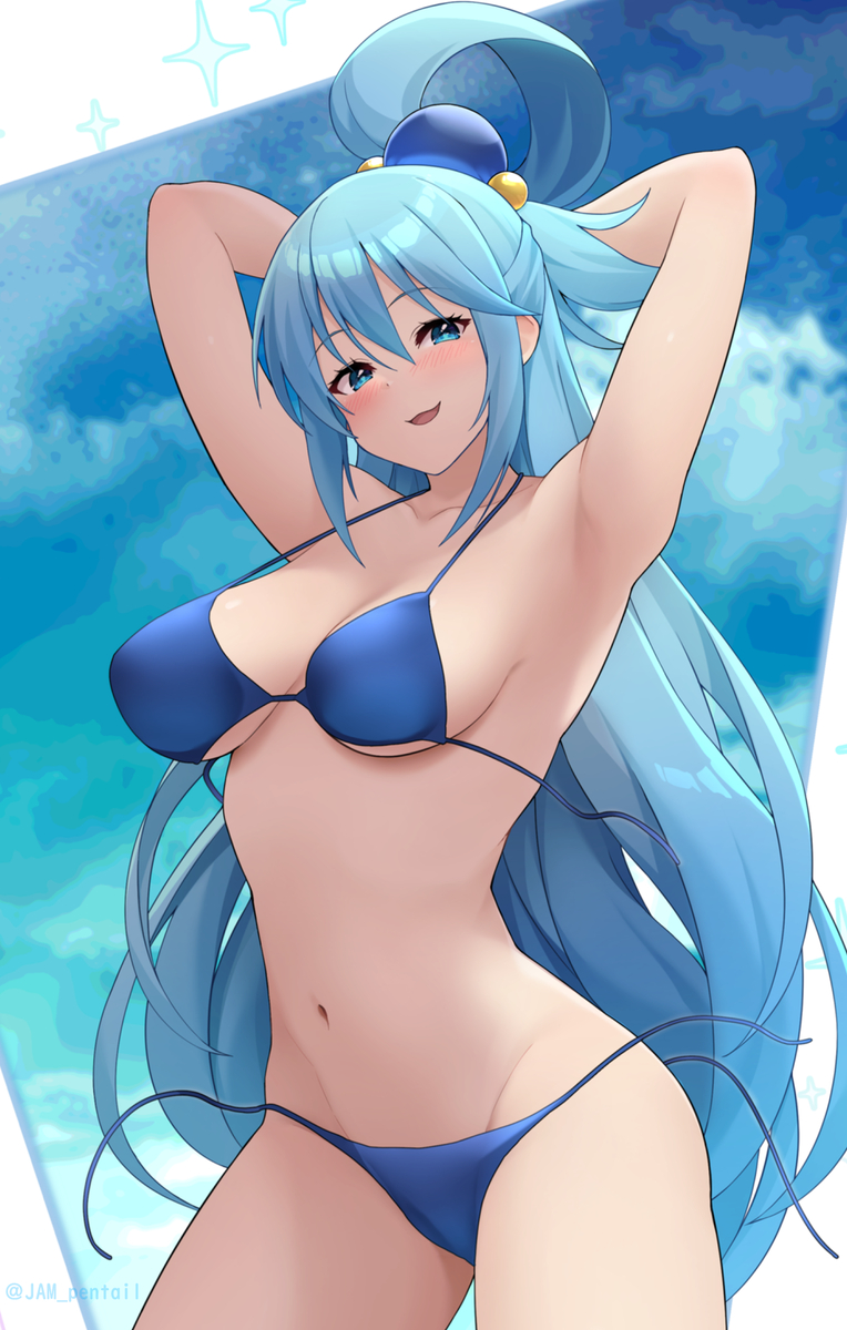 This is a pixiv picture whose title is ハプニング水着駄女神様.