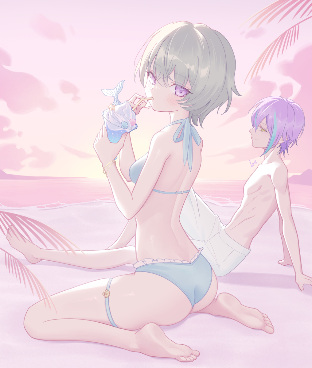 This is a pixiv picture whose title is 夕焼けの海.