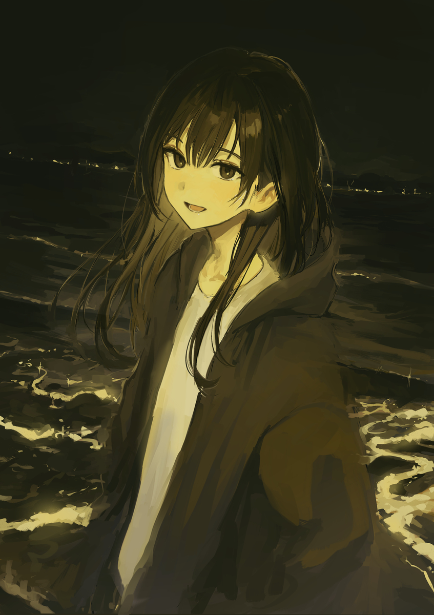 This is a pixiv picture whose title is 夜と海.