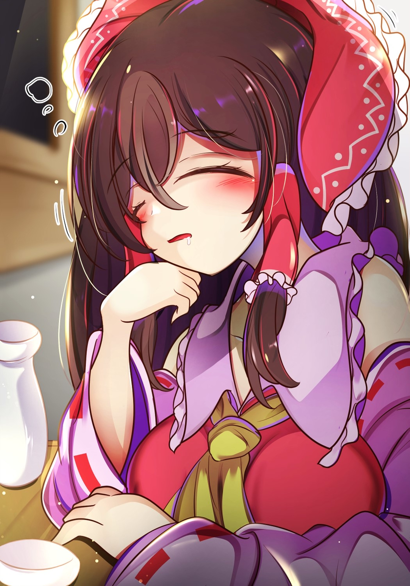 This is a pixiv picture whose title is お酒に酔って眠ってしまった霊夢さん.