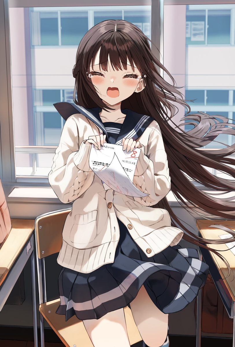 This is a pixiv picture whose title is 「ねぇ見てこれ！お願い、勉強教えて～！」.