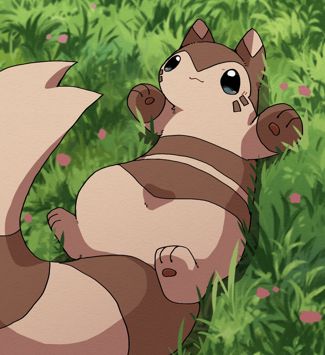 This is a pixiv picture whose title is お気に入りの原っぱで寝転ぶオオタチ.
