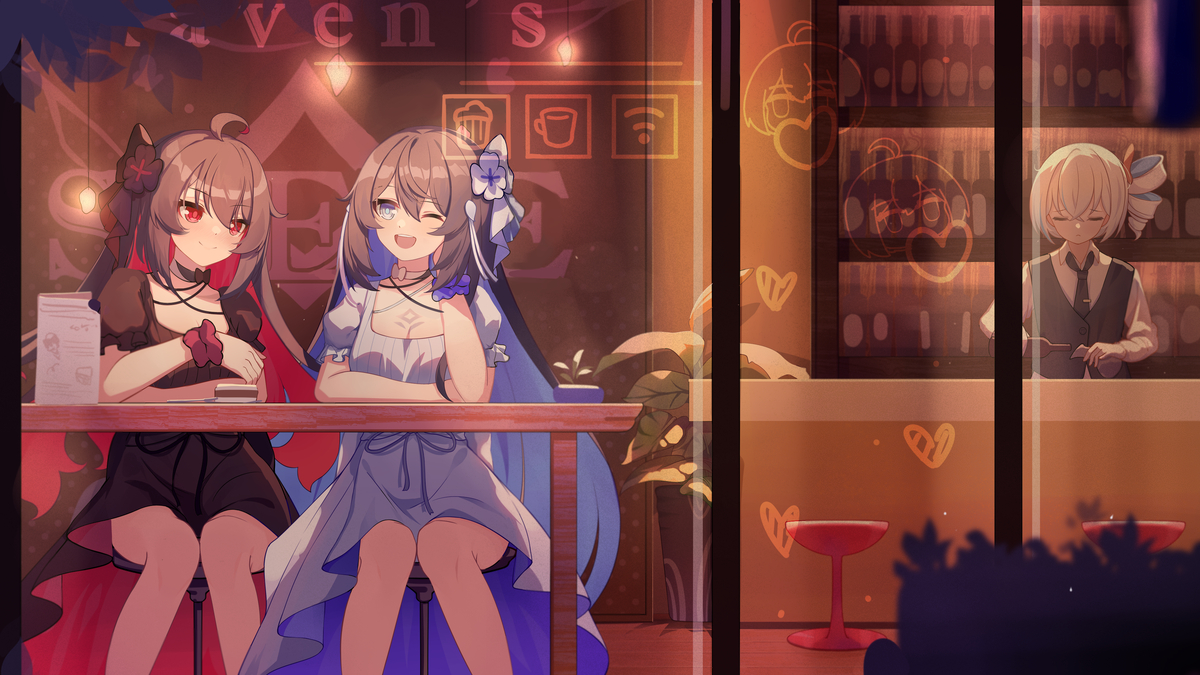 This is a pixiv picture whose title is 酒馆聊天.