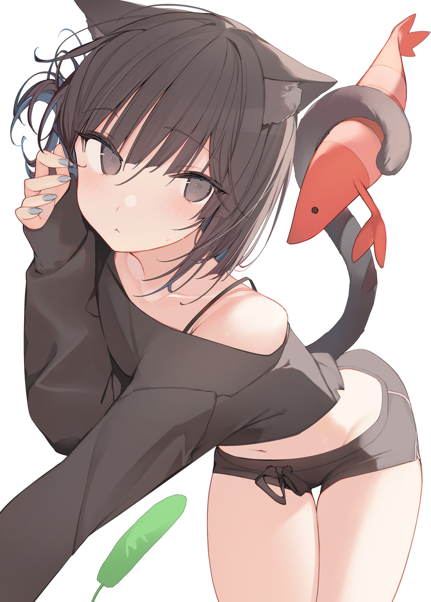 This is a pixiv picture whose title is 猫耳と尻尾がよく似合う….