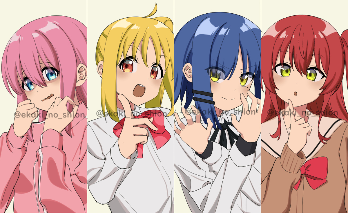 This is a pixiv picture whose title is ポーズを決める結束バンド.