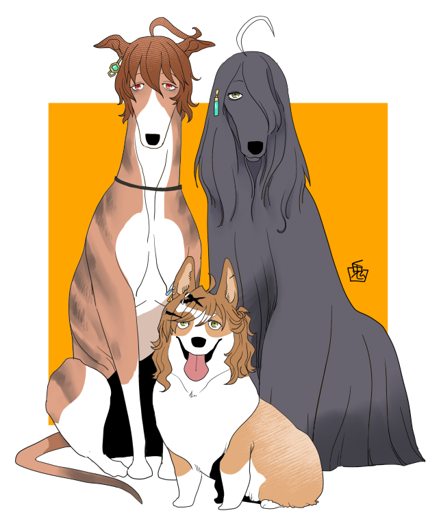 This is a pixiv picture whose title is 劇場版トリオ犬化.