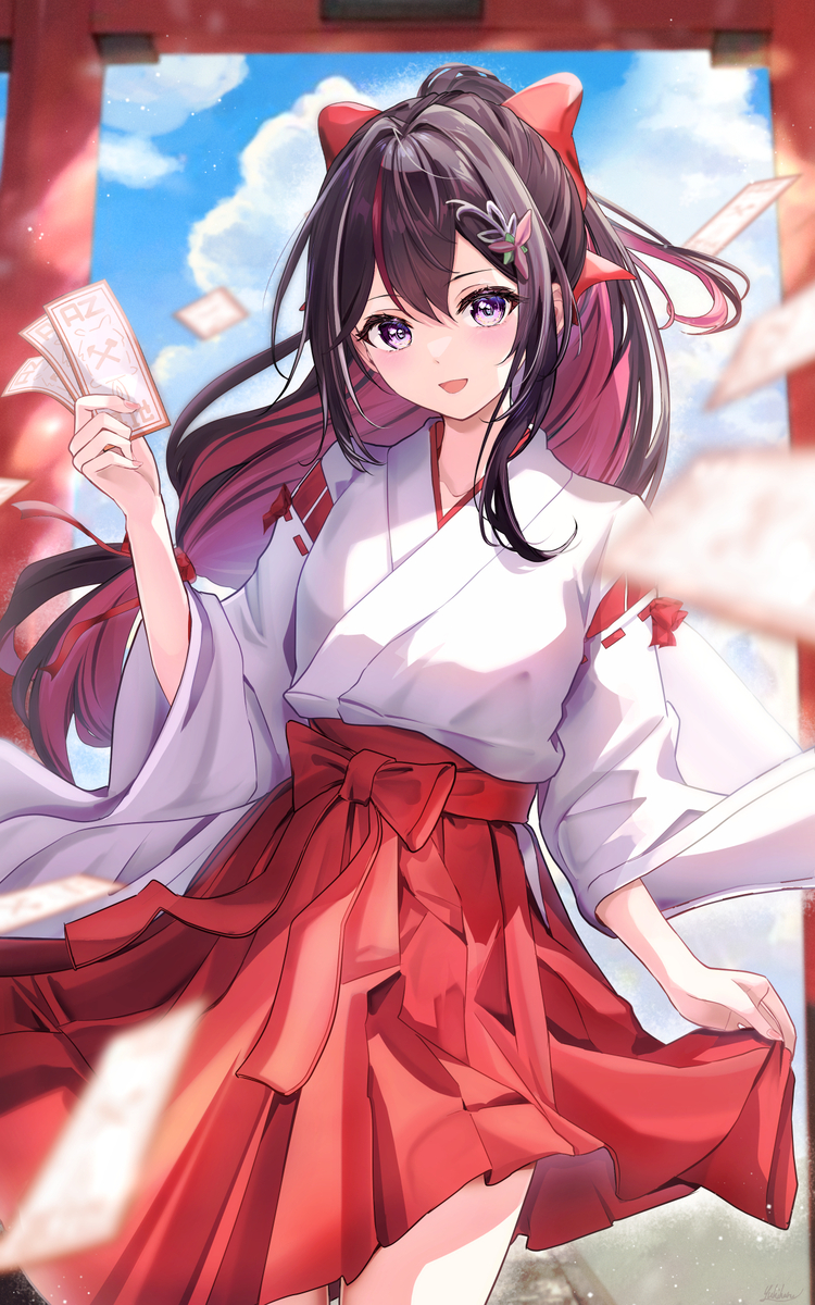 This is a pixiv picture whose title is 巫女服あずきち.