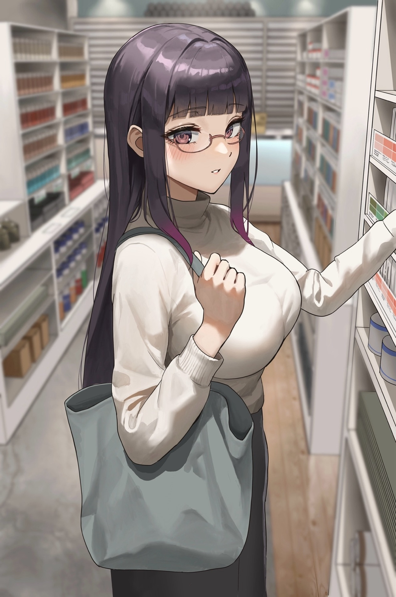 This is a pixiv picture whose title is 画材屋に行ったら美術部の先生と偶然会った.