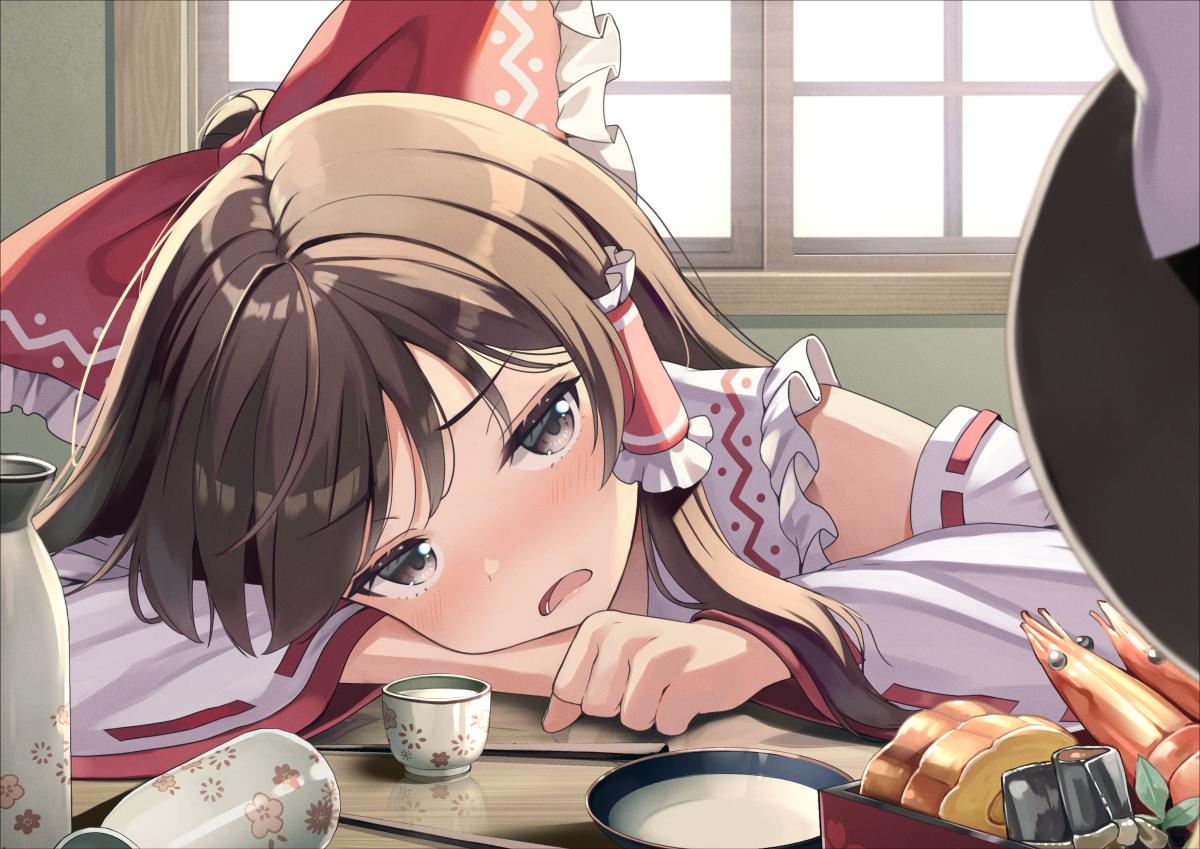 This is a pixiv picture whose title is 酔いつぶ霊夢.