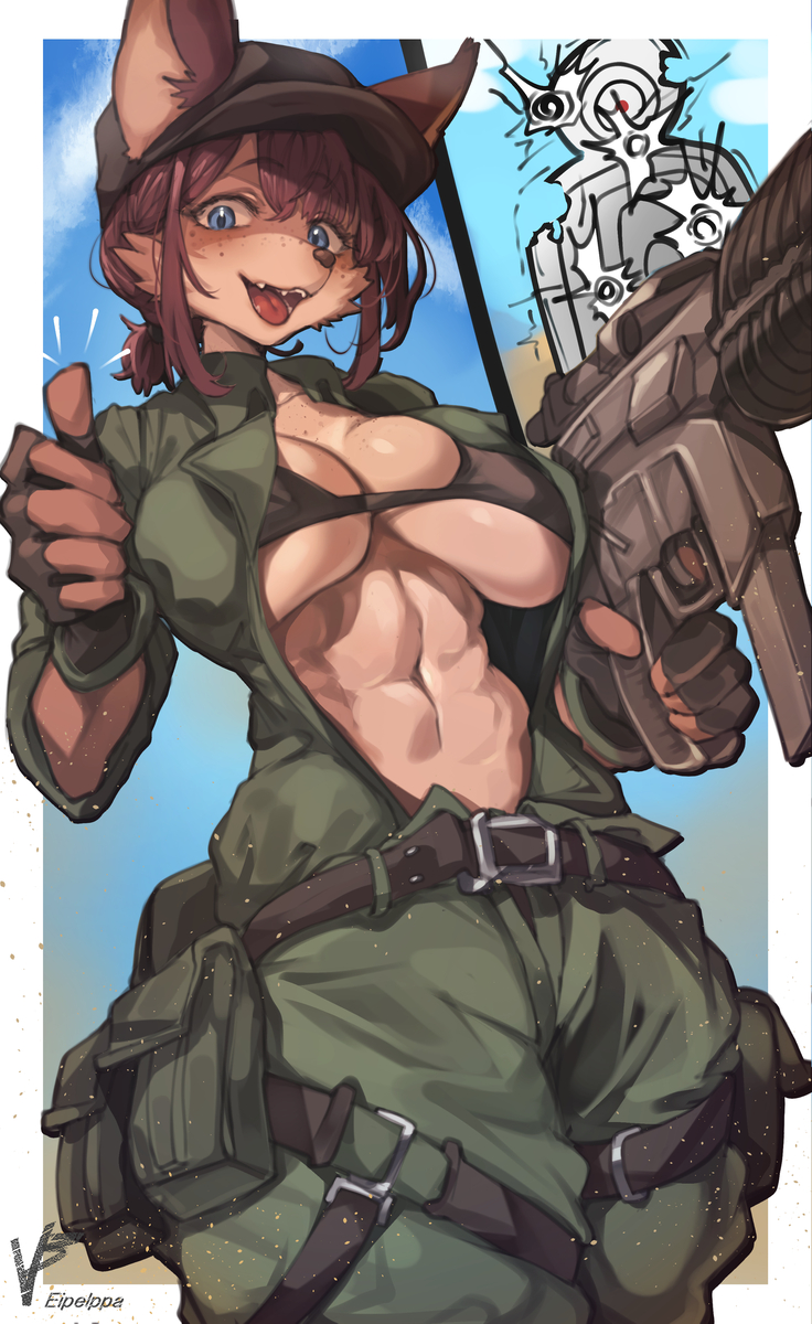 This is a pixiv picture whose title is ミリタリーケモ姉さん.
