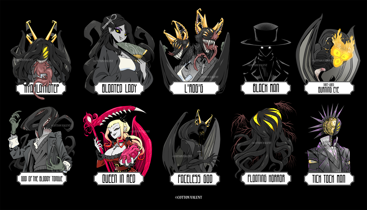 This is a pixiv picture whose title is Nyarlathotep's forms.