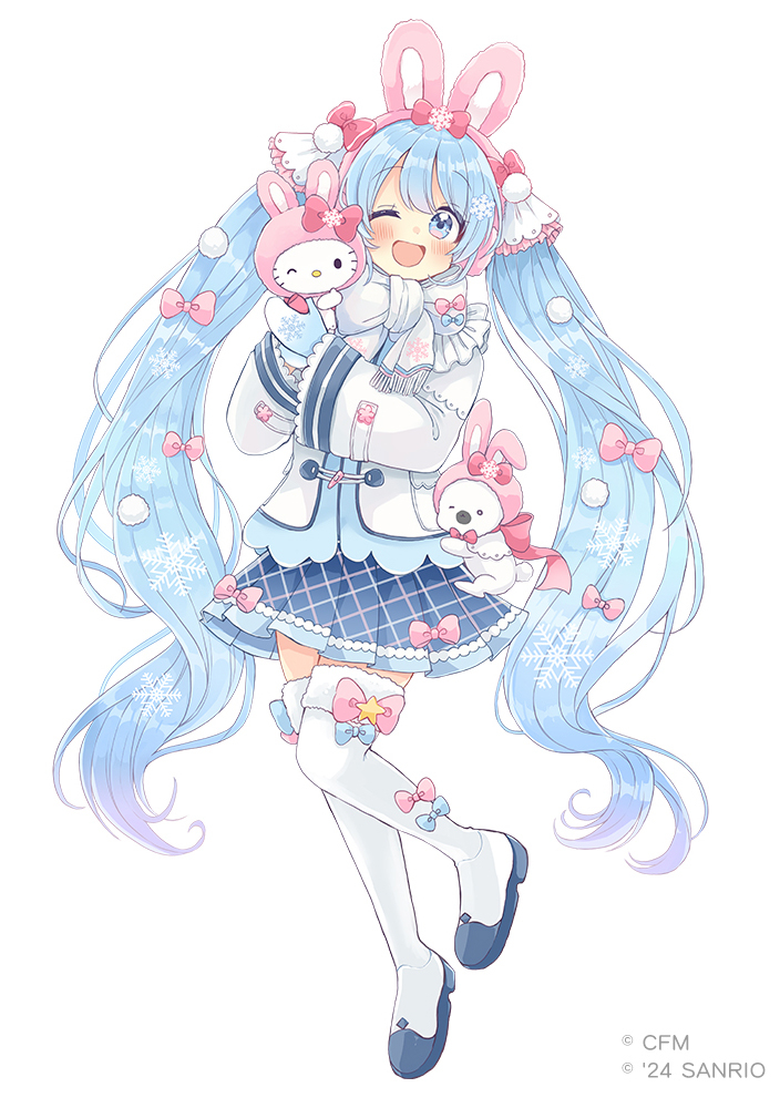 This is a pixiv picture whose title is 「雪ミク×ハローキティ」コラボ.