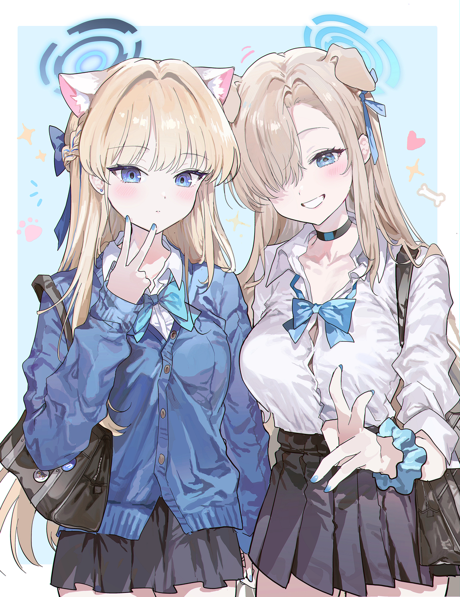 This is a pixiv picture whose title is 🐱&🐶.