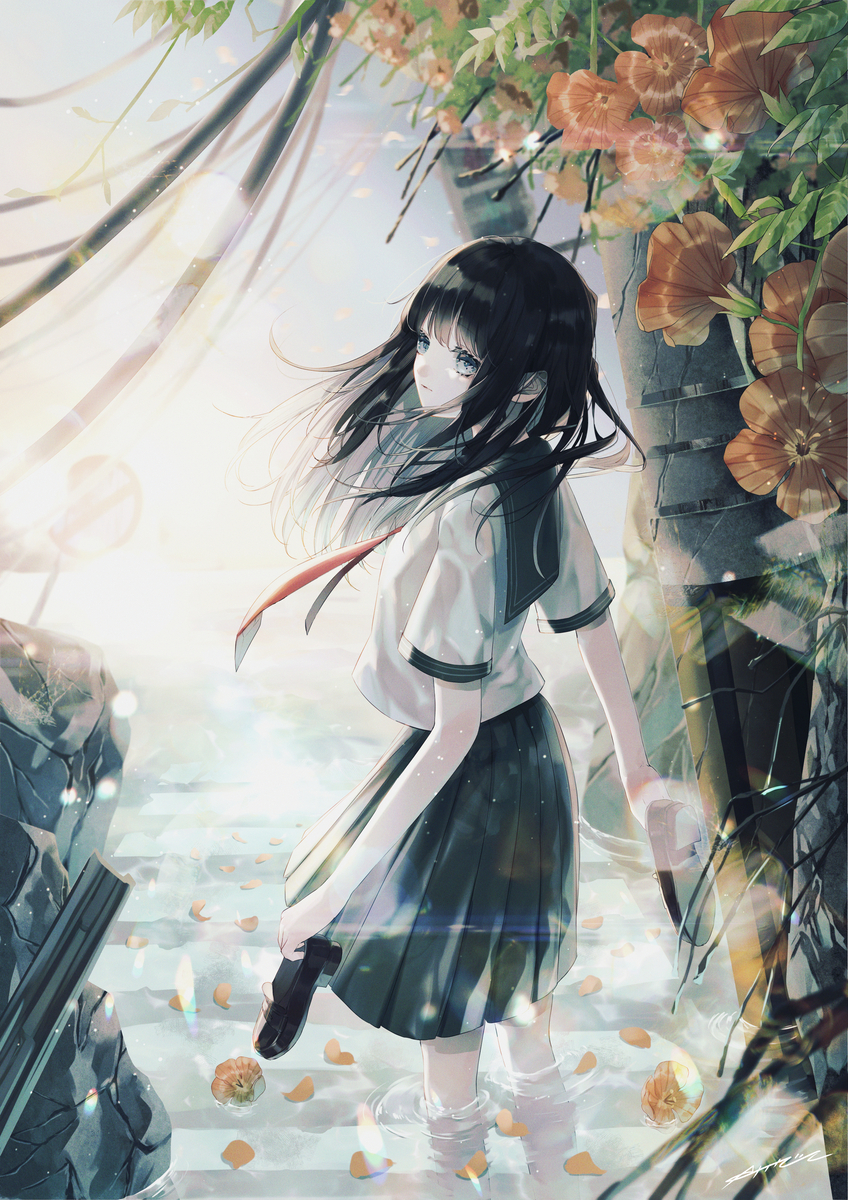 This is a pixiv picture whose title is 廃退通学路.