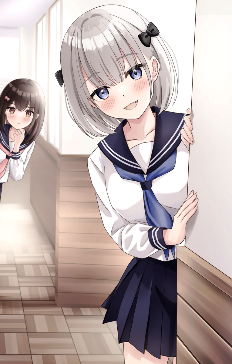 This is a pixiv picture whose title is 「先輩、揉め事ですか～」.