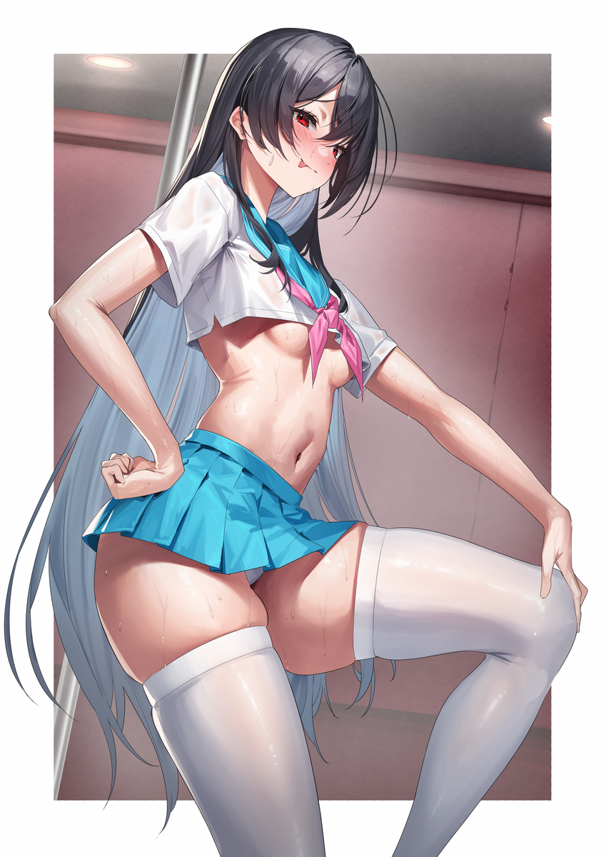 This is a pixiv picture whose title is 黒髪娘　セーラー！.