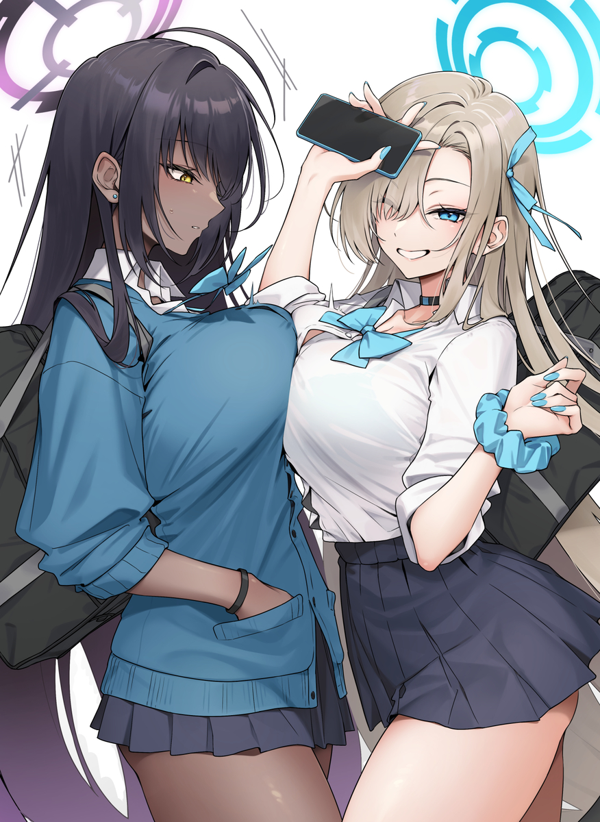 This is a pixiv picture whose title is アスナとカリンでおっぱい合わせ.