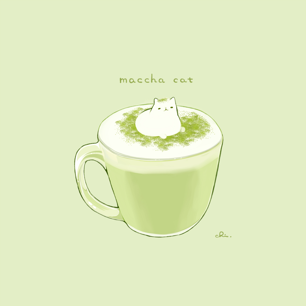 This is a pixiv picture whose title is ホットねこ抹茶ラテ.